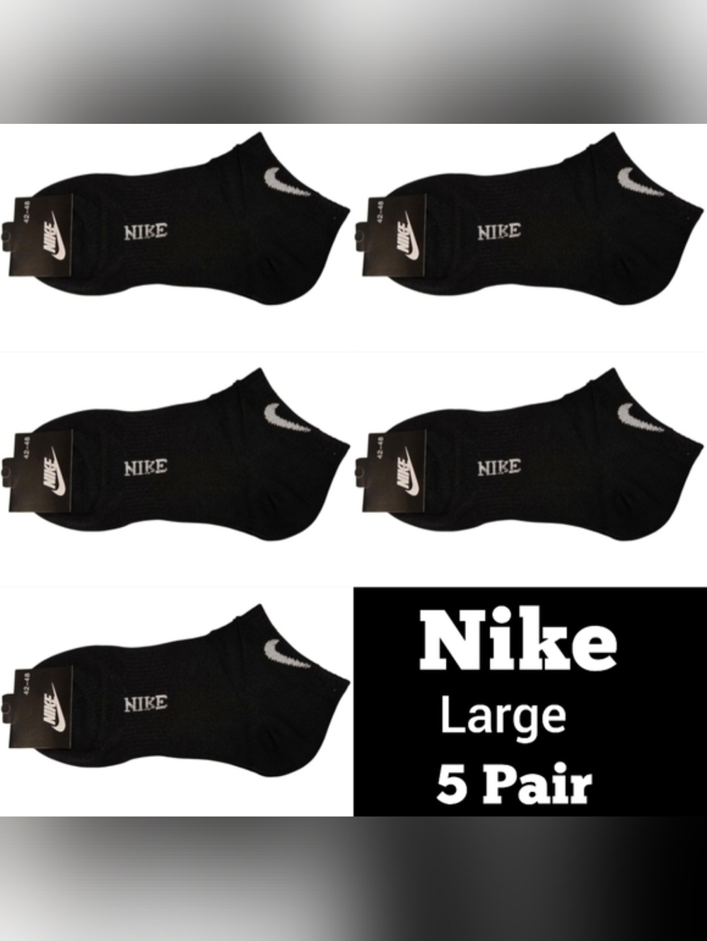 NIKE Logo No Show Socks 5 Pair Black & White BNWT Large Unisex